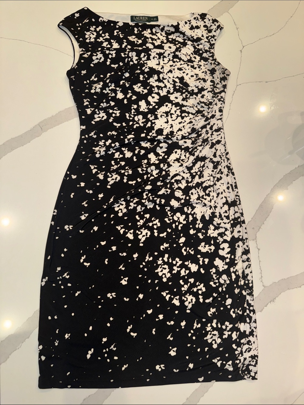 Lauren Ralph Lauren Black and White Speckled Midi Sheath Dress